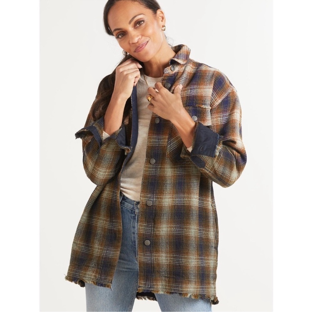 Free People Anneli Plaid Shirt Jacket Shacket Size Small